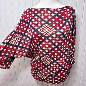 Michael Kors Red and Blue Boxy Blouse‎ 3/4 sleeve Size S